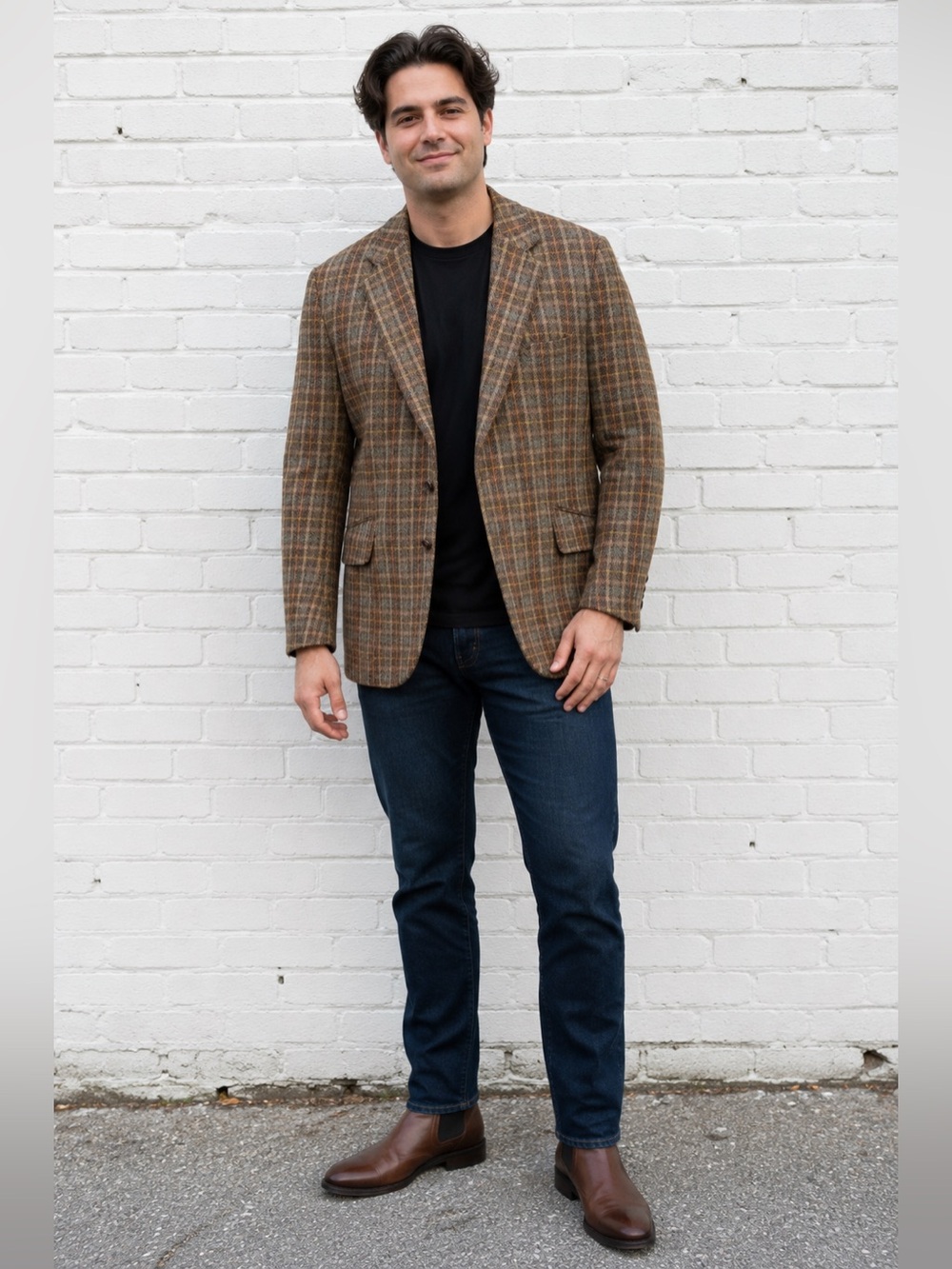 Vintage Wool Sport Coat Jacket Size 42 R Mens Brown Beige Plaid 70s Academia